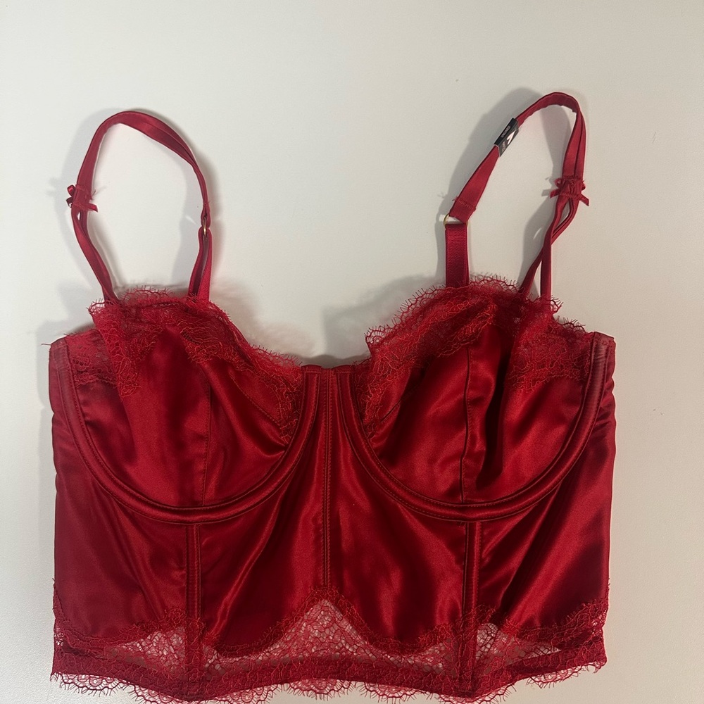 Victoria's Secret Red Satin Lace Crop Top